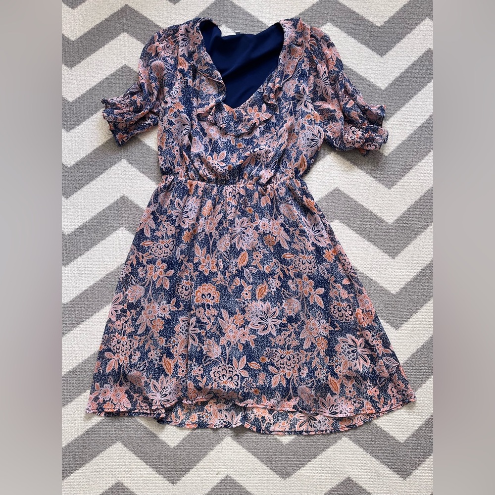 Collective Concepts orange and blue flower print dress